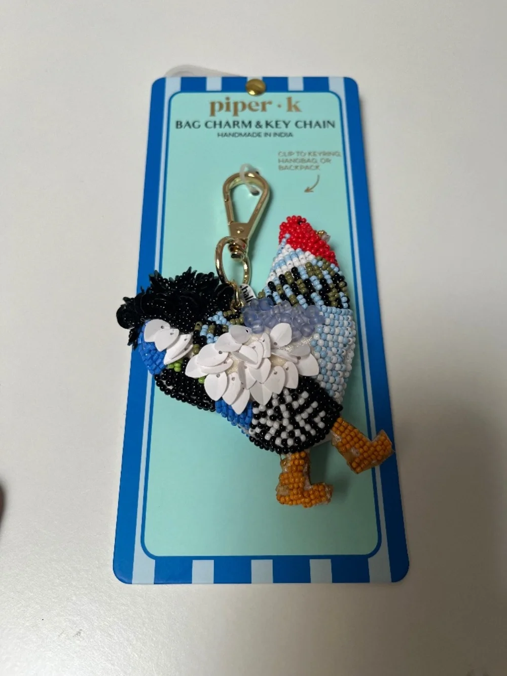 Piper K Hand Beaded Chicken 🐓 Rooster Bag Charm & Keychain – NWT